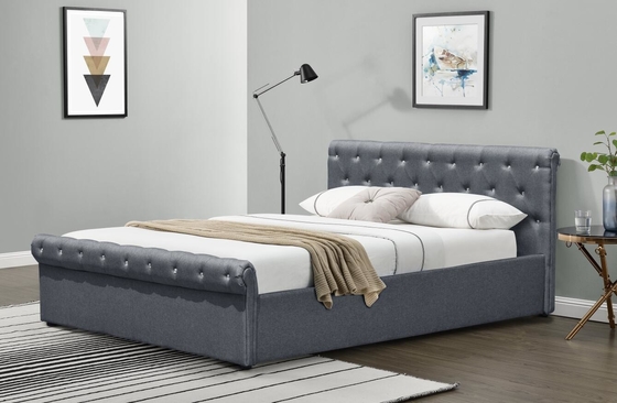 Diamond Buttons Gas Lift Storage Bed Bed Double Size Grey Linen Ottoman Bed Chứng nhận BSCI