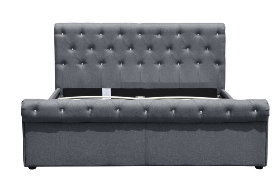 Diamond Buttons Gas Lift Storage Bed Bed Double Size Grey Linen Ottoman Bed Chứng nhận BSCI