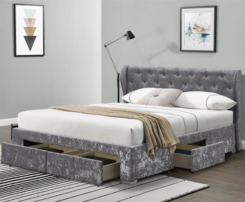 Vải chần gòn Giường lưu trữ Nghiền Nhung bạc Ottoman Ngăn kéo OEM Kích thước đôi Được bọc