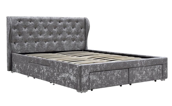 Vải chần gòn Giường lưu trữ Nghiền Nhung bạc Ottoman Ngăn kéo OEM Kích thước đôi Được bọc