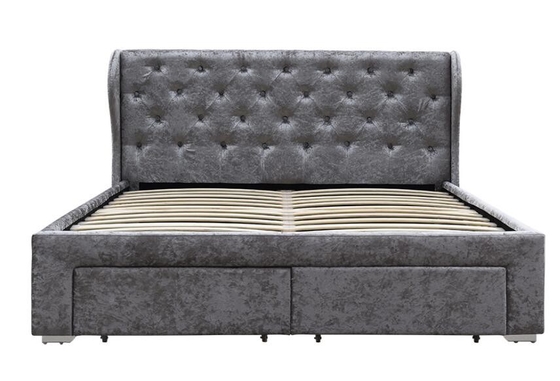Vải chần gòn Giường lưu trữ Nghiền Nhung bạc Ottoman Ngăn kéo OEM Kích thước đôi Được bọc