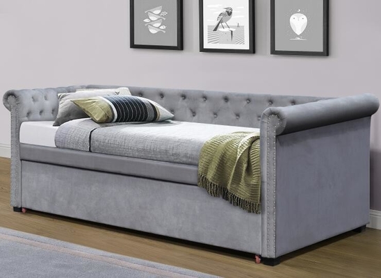 Full Size Velvet Gỗ đệm Daybed Trundle Bed Chesterfield Xám Plush