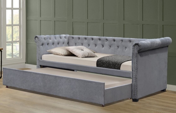 Full Size Velvet Gỗ đệm Daybed Trundle Bed Chesterfield Xám Plush