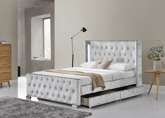 Vải LED Kích thước Queen Kích thước Bọc giường Khung giường với 4 ngăn kéo