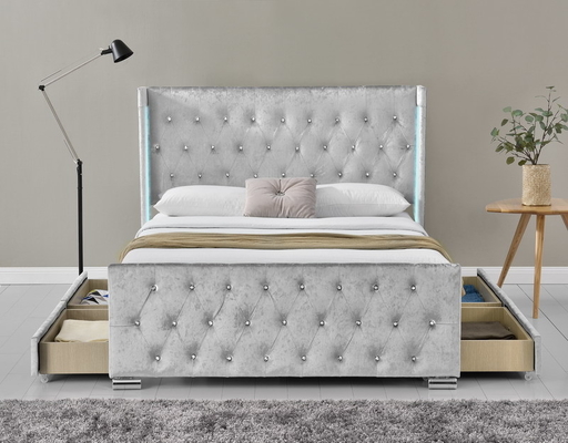 Vải LED Kích thước Queen Kích thước Bọc giường Khung giường với 4 ngăn kéo