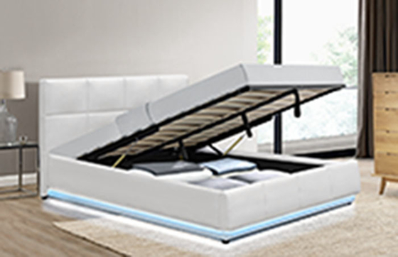 Kho lưu trữ sang trọng Giường nền Châu Âu hiện đại Màu trắng giả da với đèn LED 180 * 200cm