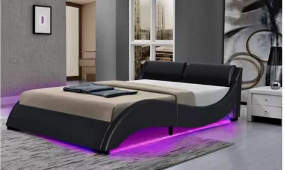 Khung giường nền đệm với đèn LED, thiết kế cong