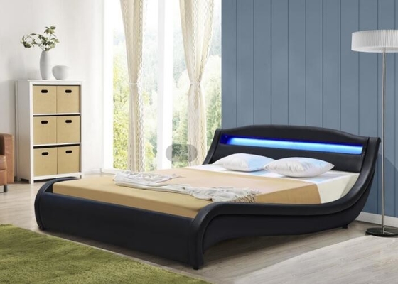 ROSH LED bọc giường Ván ép đen giả da Kích thước King Kích thước thấp Khung giường bằng gỗ hiện đại