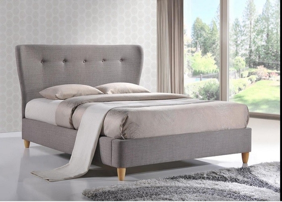 Giường đôi trẻ em bọc vải với đầu giường cao