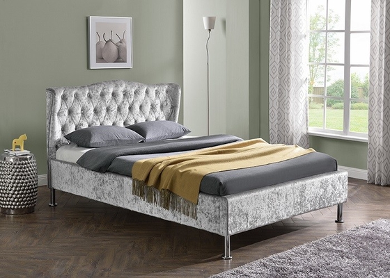 Vải lanh được bọc nệm Khung giường với các nút hiện đại Màu xám nhạt cỡ King