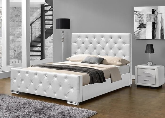 Chrome Feet giả da Giường đôi Cỡ ván ép bọc nệm màu trắng