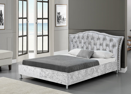 Khung giường bằng ván ép đơn nhỏ Chiều dài 190cm Nhung nghiền với đầu giường đặc trưng