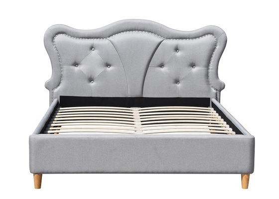 Nailhead Trẻ em Giường bọc nệm Trang trí Nút vải lanh màu xám Đầu giường uốn cong