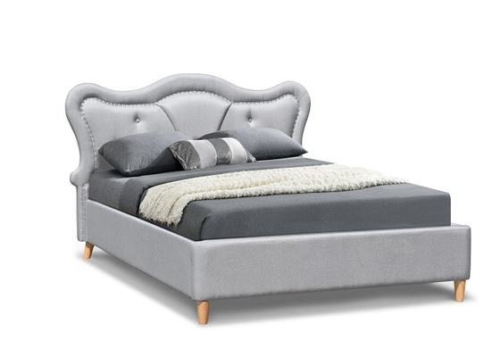 Nailhead Trẻ em Giường bọc nệm Trang trí Nút vải lanh màu xám Đầu giường uốn cong