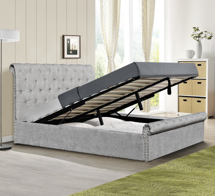 Khung giường đôi bằng ván ép Chenille Ottoman với bộ lưu trữ Hình dạng xe trượt tuyết Kích thước đầy đủ