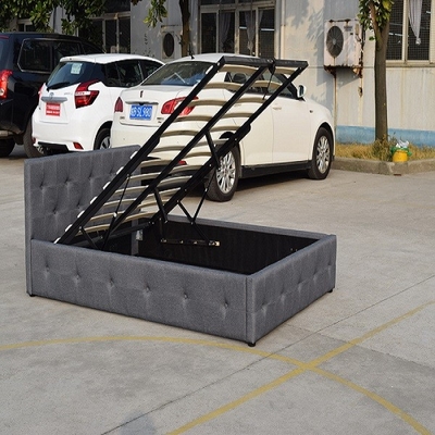 Giường lưu trữ nâng cấp khí đốt Queen Tufted Giường đầu giường bọc vải