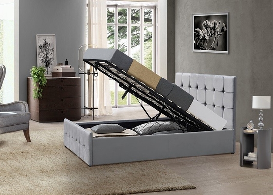 Nền phòng ngủ Khung giường cỡ queen bọc nệm bằng gỗ có nút bấm