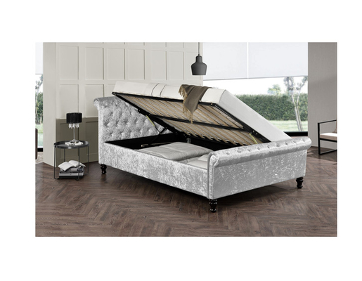 Nhà máy chuyên nghiệp Giường vải nhung màu xám King Size có nút pha lê