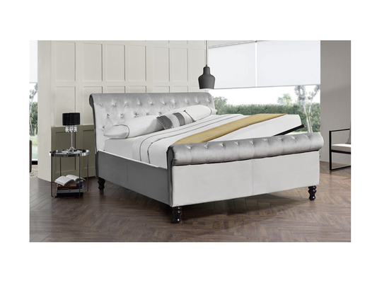 Nhà máy chuyên nghiệp Giường vải nhung màu xám King Size có nút pha lê