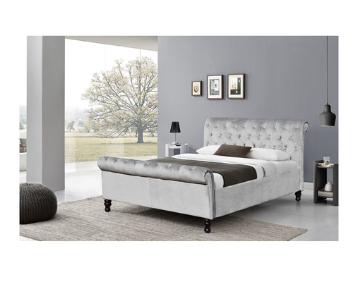 Nhà máy chuyên nghiệp Giường vải nhung màu xám King Size có nút pha lê