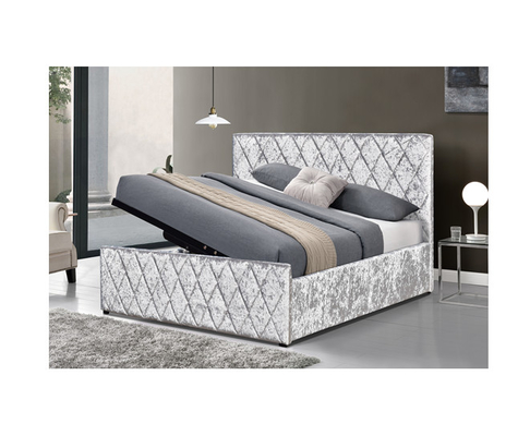 Ottoman Grey Velvet Tufted Giường lưu trữ Khung giường Nâng khí OEM ODM