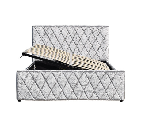 Ottoman Grey Velvet Tufted Giường lưu trữ Khung giường Nâng khí OEM ODM