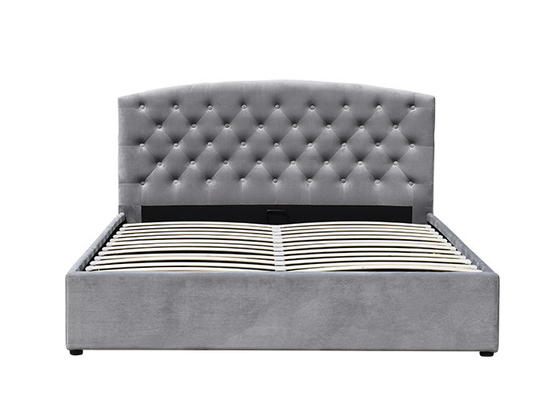 Giường lưu trữ thang máy bằng gas Slatted Giường đôi cỡ King Vải không điều chỉnh được Giường ngủ bọc nệm
