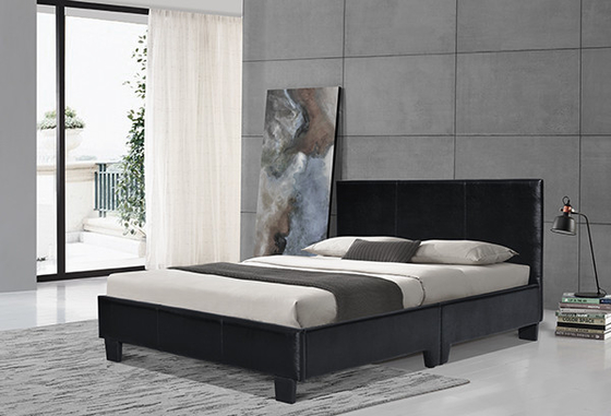 Giường đôi 8 inch Lisbon Khung da giả màu đen Ghế bọc màu trắng trung bình