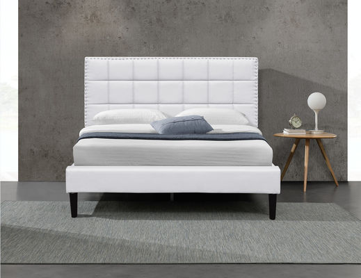 Giường lưu trữ bọc nệm màu trắng Giường cỡ King Khung đầu giường bọc nệm hình vuông PU 140X190Cm