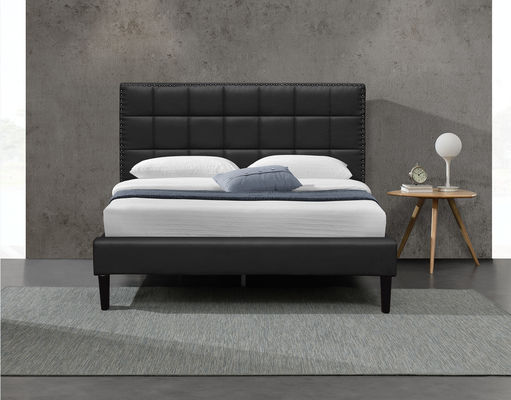 Giường lưu trữ bọc nệm màu trắng Giường cỡ King Khung đầu giường bọc nệm hình vuông PU 140X190Cm