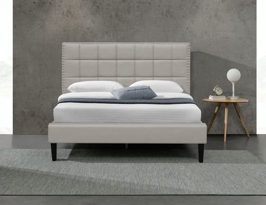 Giường lưu trữ bọc nệm màu trắng Giường cỡ King Khung đầu giường bọc nệm hình vuông PU 140X190Cm