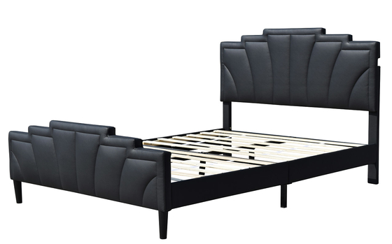 Nền tảng kim loại Khung giường bọc nệm OEM Hiện đại cỡ Queen Da PU Màu đen