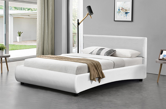 Khung giường bằng da Pu màu trắng OEM với hình dạng đường cong ánh sáng LED