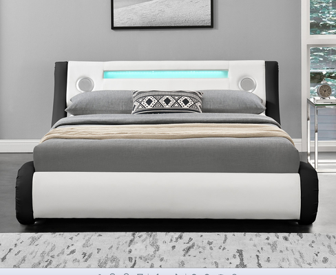 Giường bọc nệm LED hiện đại Khung giường nền cỡ Queen có loa