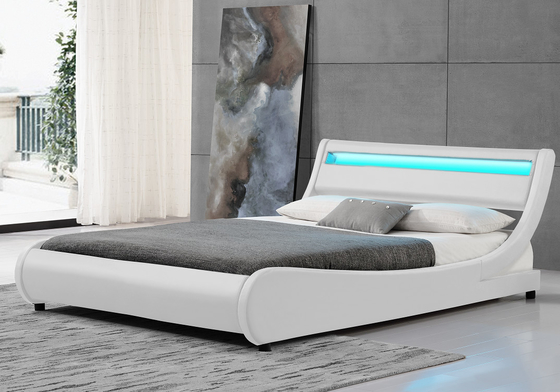 Khung giường bọc nệm LED Curve King Size Màu trắng PU 140x200CM