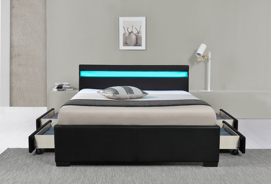 Nền tảng bọc da giả màu trắng Khung giường lưu trữ với đèn LED