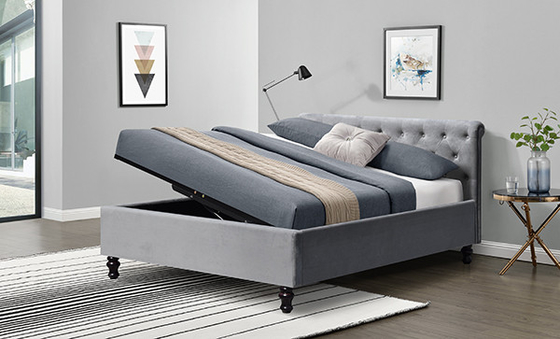 Lambeth Grey Velvet Sleigh Storage Khung giường Ottoman Giường đôi Kích thước giường King