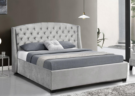 Bọc đệm Cánh lưng bằng ván ép Khung giường màu xám đậm Cánh nhung đầu giường Queen King