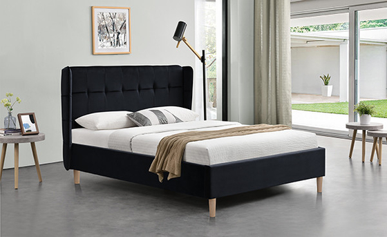 Toàn bộ giường ngủ nhung đen Khung chân nhựa OAK
