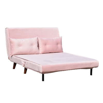 Màu hồng nhung hai chỗ ngồi Sofa Giường gấp Ghế vải Ván ép bọt