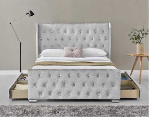 Cánh sau Ottoman Giường lưu trữ chần gòn có kích thước King Cỡ gỗ Sườn xám nhung nghiền với đầu giường