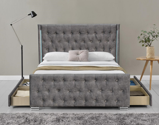 Cánh sau Ottoman Giường lưu trữ chần gòn có kích thước King Cỡ gỗ Sườn xám nhung nghiền với đầu giường