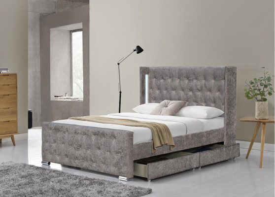 Cánh sau Ottoman Giường lưu trữ chần gòn có kích thước King Cỡ gỗ Sườn xám nhung nghiền với đầu giường