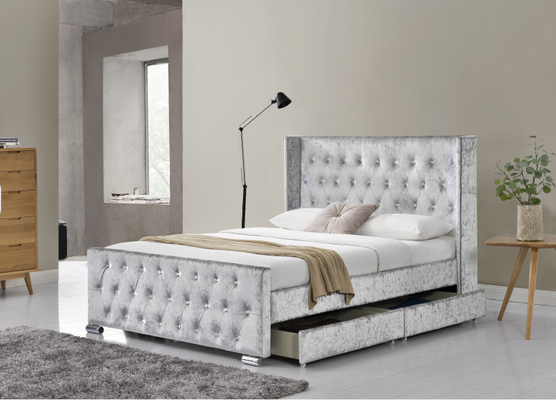 Cánh sau Ottoman Giường lưu trữ chần gòn có kích thước King Cỡ gỗ Sườn xám nhung nghiền với đầu giường