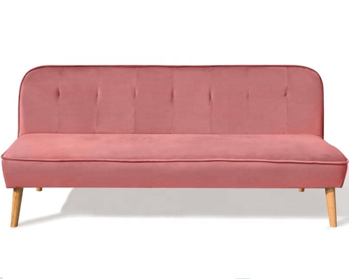 Giường sofa nhung có thể gập lại được nghiền nát Vỏ bọc vải hoa hồng bụi với chân gỗ