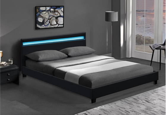 Giường bọc đệm LED đôi bằng gỗ Màu đen trắng với đèn LED đầu giường