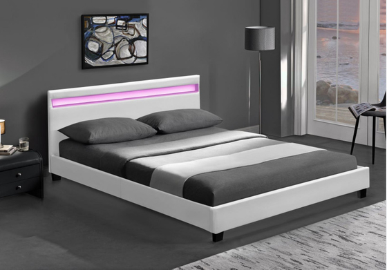 Giường bọc đệm LED đôi bằng gỗ Màu đen trắng với đèn LED đầu giường