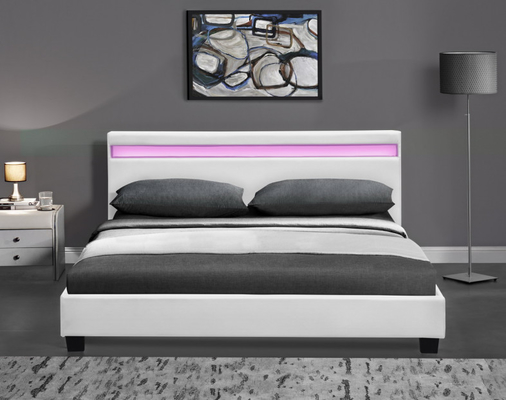 Giường bọc đệm LED đôi bằng gỗ Màu đen trắng với đèn LED đầu giường