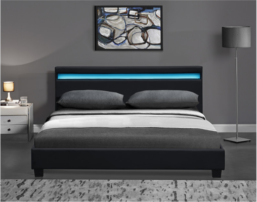 Giường bọc đệm LED đôi bằng gỗ Màu đen trắng với đèn LED đầu giường