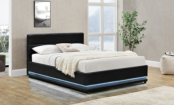 Giường lưu trữ LED Ottoman bằng da Faxu màu đen